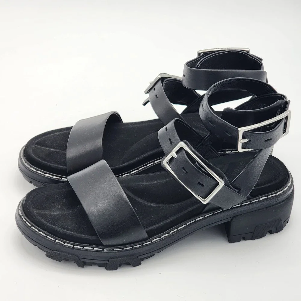 Rag & Bone Shiloh Leather Multi-Strap Sandals Black Size 38 EU - Picture 4 of 7